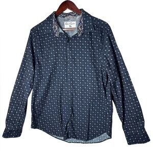 Robert Graham Long Sleeve Geometric Skill Button Down Shirt Blue EUC Size XL